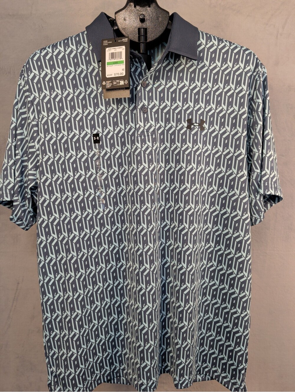 Under Armour Men's Golf Polo Performance Stretch Blue Print L MSRP $70